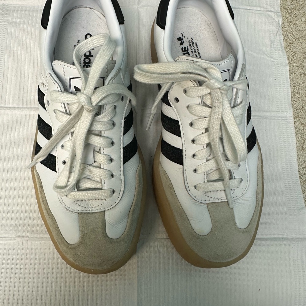 Adidas Women’s Sambae White and Black Sneakers with Tan Sole